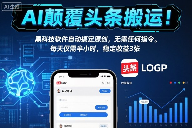 AI颠覆头条搬运！黑科技软件自动搞定原创，无需任何指令。每天仅需半小时，稳定收益3张【揭秘】-LH资源分享网