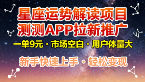 星座运势解读项目，测测APP拉新推广，9元/单，市场空白，用户体量大，新手也能快速…-LH资源分享网