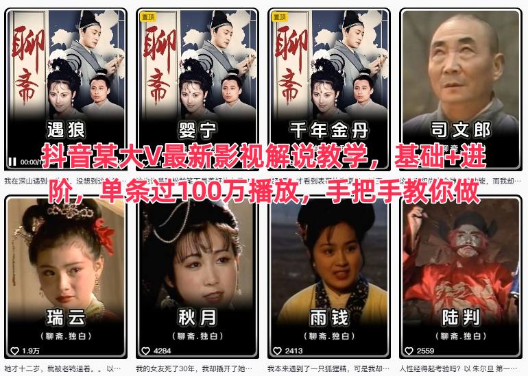 抖音某大V最新影视解说教学，基础+进阶，单条过100万播放，手把手教你做-LH资源分享网