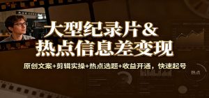 大型纪录片&热点信息差变现：原创文案+剪辑实操+热点选题+收益开通，快速起号-LH资源分享网