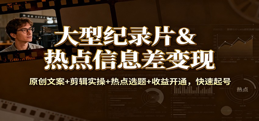 大型纪录片&热点信息差变现：原创文案+剪辑实操+热点选题+收益开通，快速起号-LH资源分享网