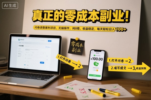真正的零成本副业！问卷调查暴利项目，无脑操作，纯0撸，收益稳定，每天轻松日入100+【揭秘】-LH资源分享网