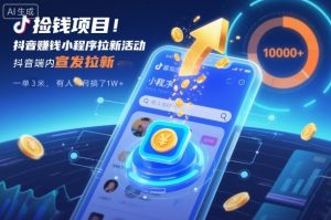 捡钱项目！抖音賺钱小程序拉新活动，抖音端内宣发拉新，一单3米，有人半个月搞了1W+-LH资源分享网