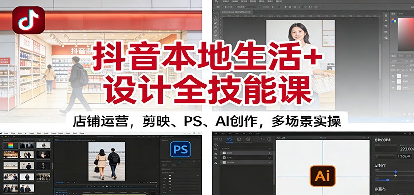 抖音本地生活+设计全技能课：店铺运营，剪映、PS、AI创作，多场景实操-LH资源分享网