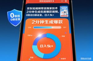 京东短视频带货独家技术，2分钟生成一条优质爆款视频，0粉丝0保证金，日入1k+【揭秘】-LH资源分享网