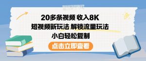 20多条视频收入8K，短视频新玩法，解锁流量玩法，小白轻松复制-LH资源分享网