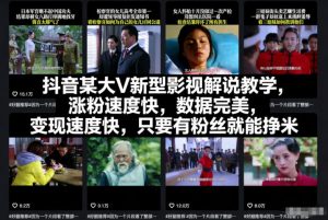 抖音某大V新型影视解说教学，涨粉速度快，数据完美，变现速度快，只要有粉丝就能挣米-LH资源分享网