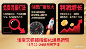 淘宝天猫精细化爆品运营11月22-24杭州线下课,免费流量打法+付费广告放大+利润增长(音频+文档)-LH资源分享网