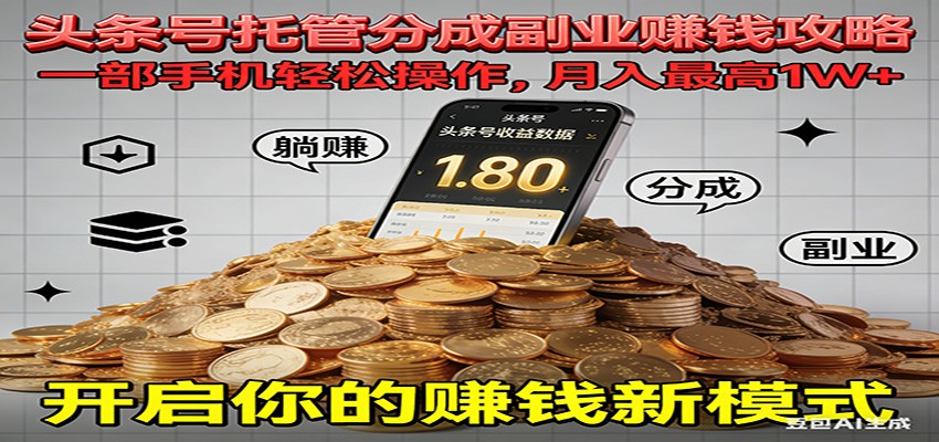 全程托管今日头条，一部手机就可以开干，最高躺赚1W+-LH资源分享网