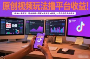 原创视频玩法撸平台收益,3分钟一条原创,适合头条+百家+视频号+抖音,一个作品吃多份收益-LH资源分享网