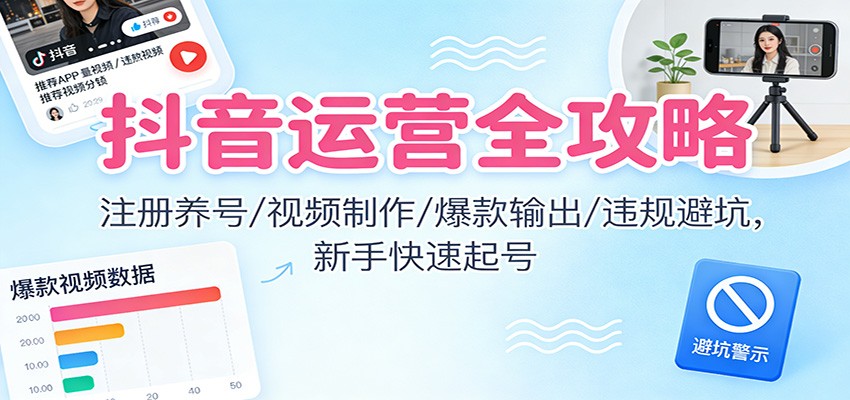 抖音运营全攻略：注册养号/视频制作/爆款输出/违规避坑，新手快速起号-LH资源分享网