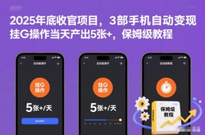 2025年底收官项目,3部手机自动变现,挂G操作当天产出5张+,保姆级教程【揭秘】-LH资源分享网