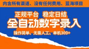 全自动数字录入，单机日入3张+，内含所有渠道全程免费零成本，操作简单可矩阵开干【揭秘】-LH资源分享网