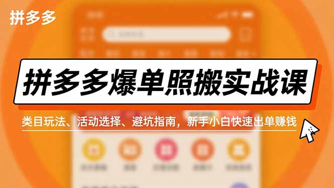 拼多多爆单照搬实战课，类目玩法、活动选择、避坑指南，新手小白快速出单赚钱-LH资源分享网