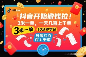 抖音开始撒钱拉，3米一单，一天几百上千单，项目简单，10分钟学会【揭秘】-LH资源分享网