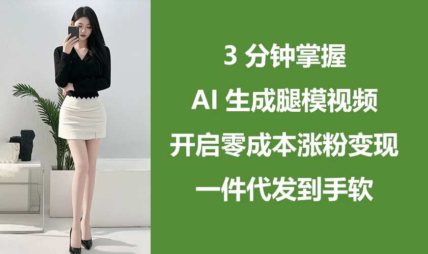 3分钟掌握AI生成腿模视频，开启0成本涨粉变现，一件代发到手软-LH资源分享网