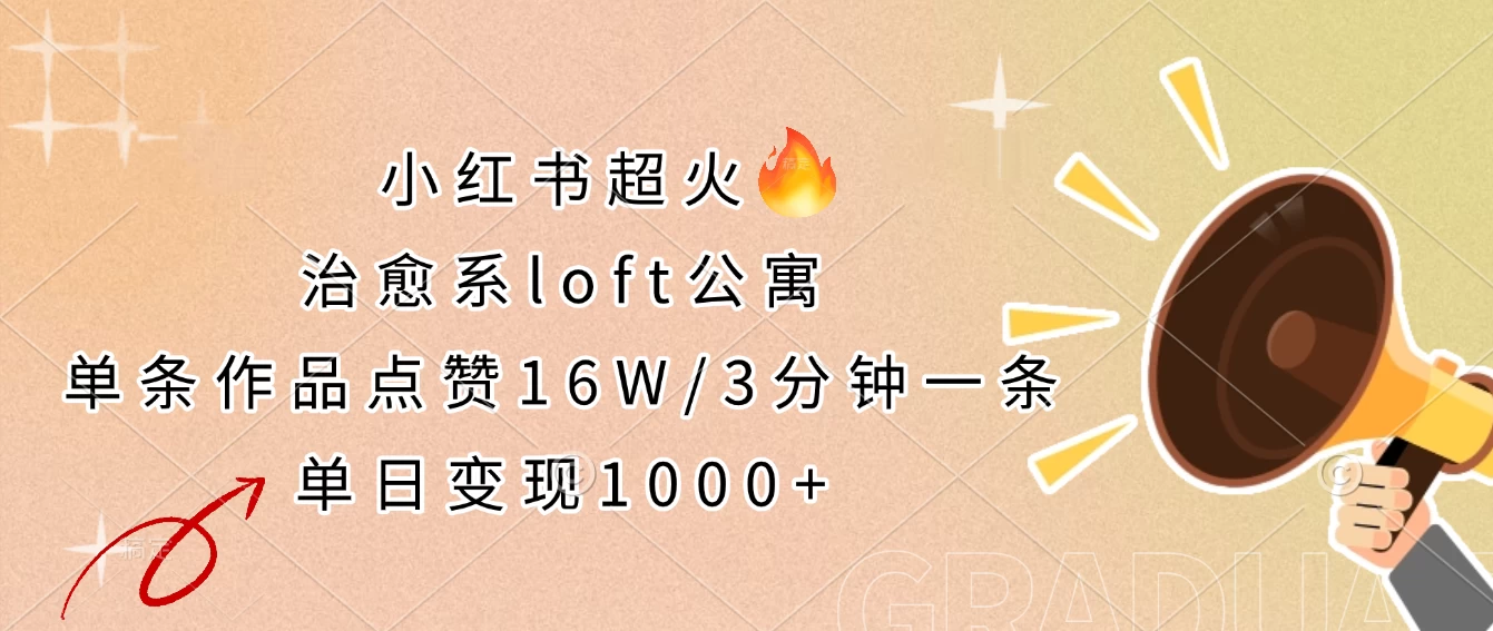 小红书超火的治愈系loft公寓，单条作品点赞16W，3分钟一条，单日变现1000+-LH资源分享网